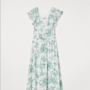 H&M Long Butterfly Sleeved White Dress with Green pattern